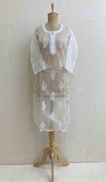 Load image into Gallery viewer, Women's Lakhnavi Handcrafted White Organza Chikankari Kurti - HONC029498
