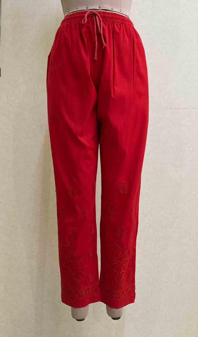 Women's Lucknowi Handcrafted Linen Cotton Chikankari Pant - HONC035077