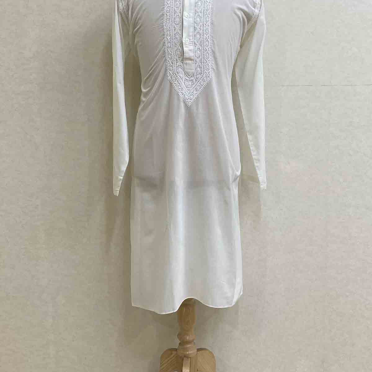 Aarya Lucknowi Handcrafted Cotton  Unstitched Chikankari Unstitched Unisex Kurta Fabric - HONC0786054