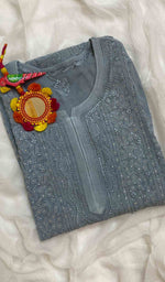 将图像加载到图库查看器中, Women's Lakhnavi Handcrafted Viscose Georgette Chikankari Kurti - HONC026166