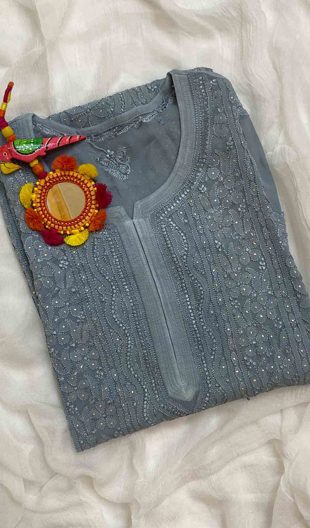 Women's Lakhnavi Handcrafted Viscose Georgette Chikankari Kurti - HONC026166