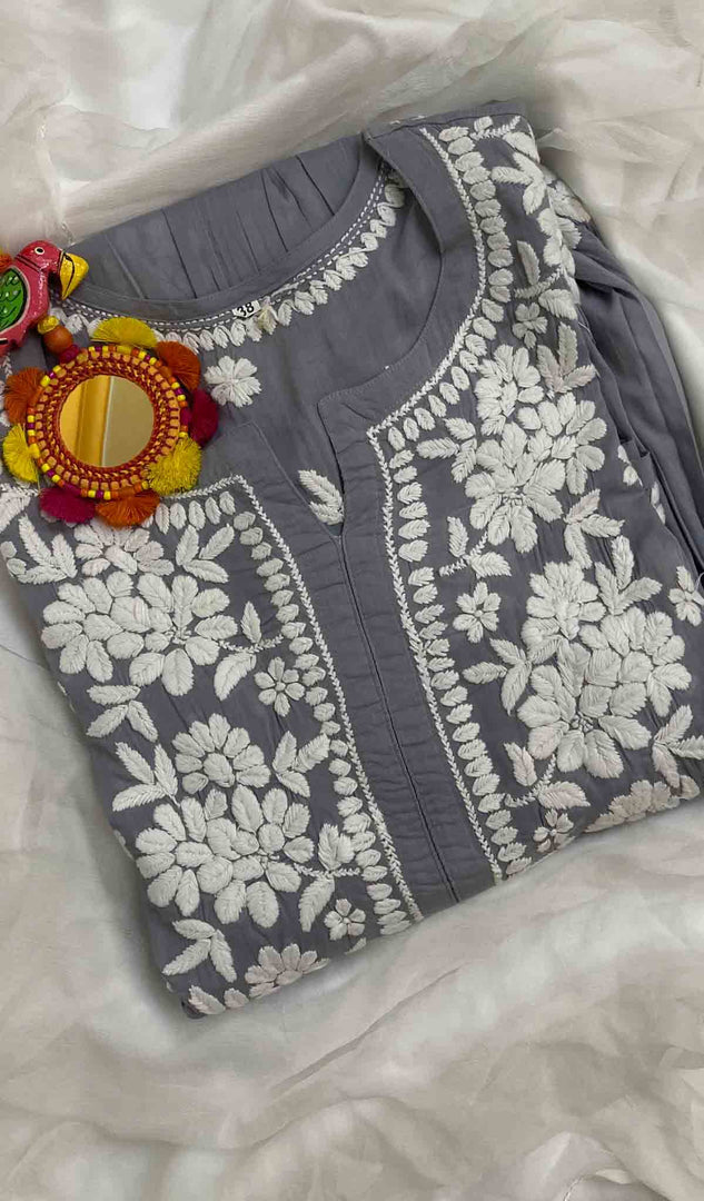 Women's Lucknowi Handcrafted Cotton Chikankari Dress - HONC060175