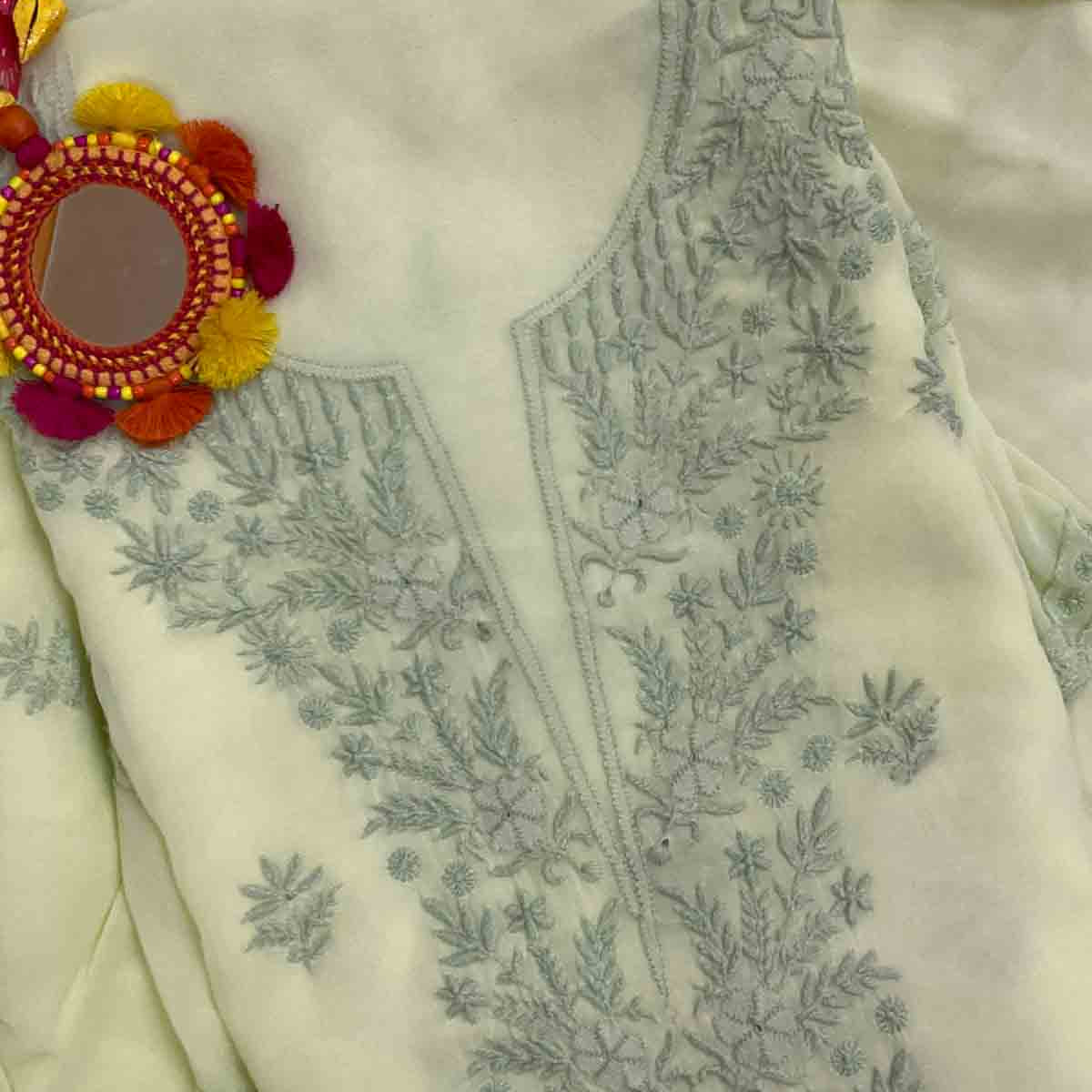 Women's Lakhnavi Handcrafted Viscose Georgette Chikankari Full Suit Material - HONC0271103