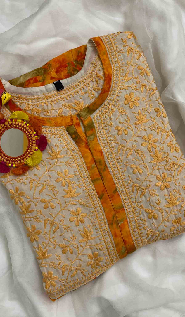 Women's Lucknowi Handcrafted Printed Modal Cotton Chikankari Dress - HONC059659