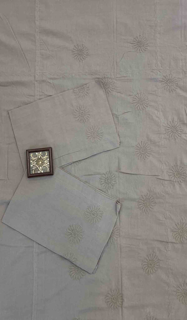 لکھنوی ہاتھ سے تیار کردہ کپاس چکنکاری بیڈ شیٹ سیٹ - HONC043439