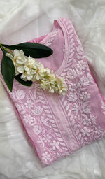 Load image into Gallery viewer, Women's Lucknowi Handcrafted Crepe Chikankari Kurti With Slip - HONC067107