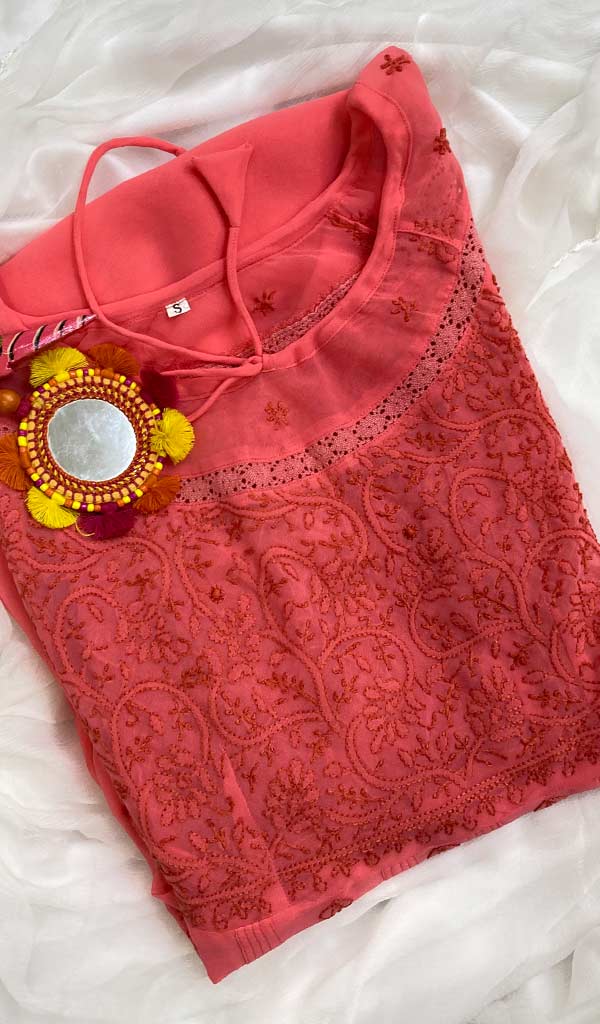 Aadab Women's Lucknowi Handcrafted Faux-Georgette Chikankari Anarkali Dress - NC038960