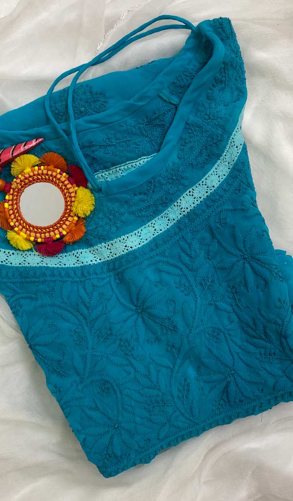 Aidah Women's Lucknowi Handcrafted Faux-Georgette Chikankari Anarkali Dress - NC038904