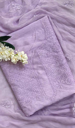 Load image into Gallery viewer, Women's Lakhnavi Handcrafted Raw Silk Chikankari Suit Material - HONC051897