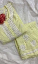 Load image into Gallery viewer, Women's Lakhnavi Handcrafted Modal Cotton Chikankari Kurta And Palazzo Set - HONC056779