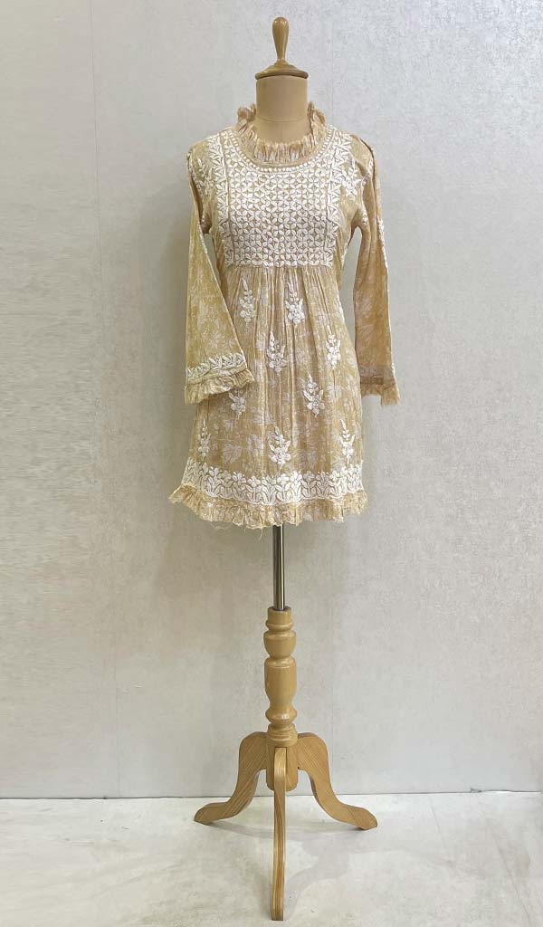 Lakhnavi 手工印花 Mulmul 棉质 Chikankari 上衣 - HONC079839