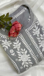Load image into Gallery viewer, Women's Lakhnavi Handcrafted Linen Cotton Chikankari Kurti - HONC079397