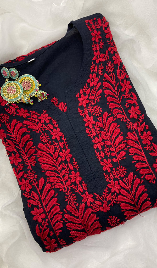 Women's Lucknowi Handcrafted Modal Cotton Chikankari Kurti - HONC0110975