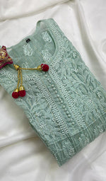 将图像加载到图库查看器中, Women's Lakhnavi Handcrafted Organza Chikankari Kurti - HONC0111265