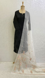 将图像加载到图库查看器中, Lucknowi 手工纯欧根纱丝绸 Chikankari Dupatta - Honc0117063