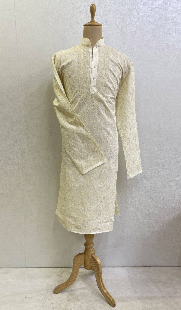 Men's Lucknowi Handcrafted Cotton Chikankari Kurta - HONC0123616