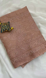 Load image into Gallery viewer, Women's Lakhnavi Handcrafted Chanderi Silk Chikankari Unstitched Kurti Fabric - Honc091931