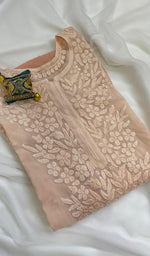 将图像加载到图库查看器中, Women's Lakhnavi Handcrafted Viscose Georgette Chikankari Kurti - HONC0120367