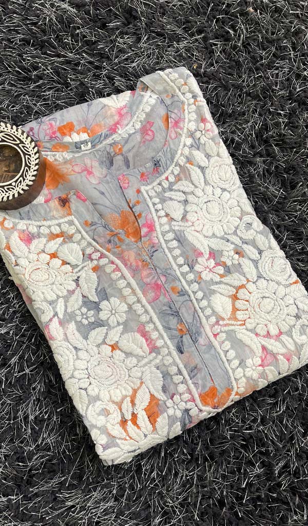 Women's Lucknowi Printed Handcrafted Cotton Chikankari Kurti - HONC0130585