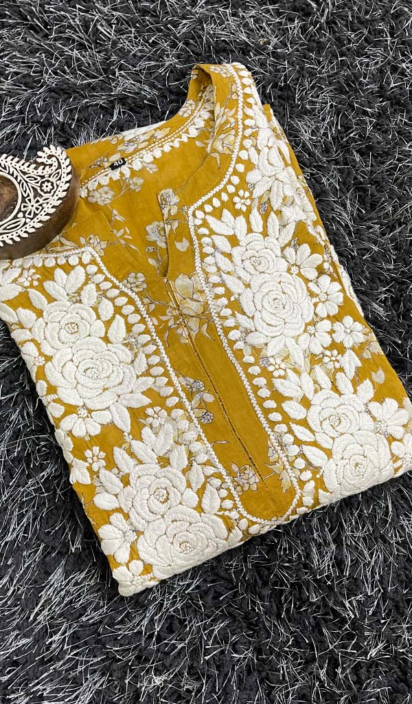 Women's Lucknowi Printed Handcrafted Cotton Chikankari Kurti - HONC0130559