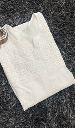 将图像加载到图库查看器中, Lakhnavi 手工粘胶乔其纱 Chikankari Kurti - HONC0127170