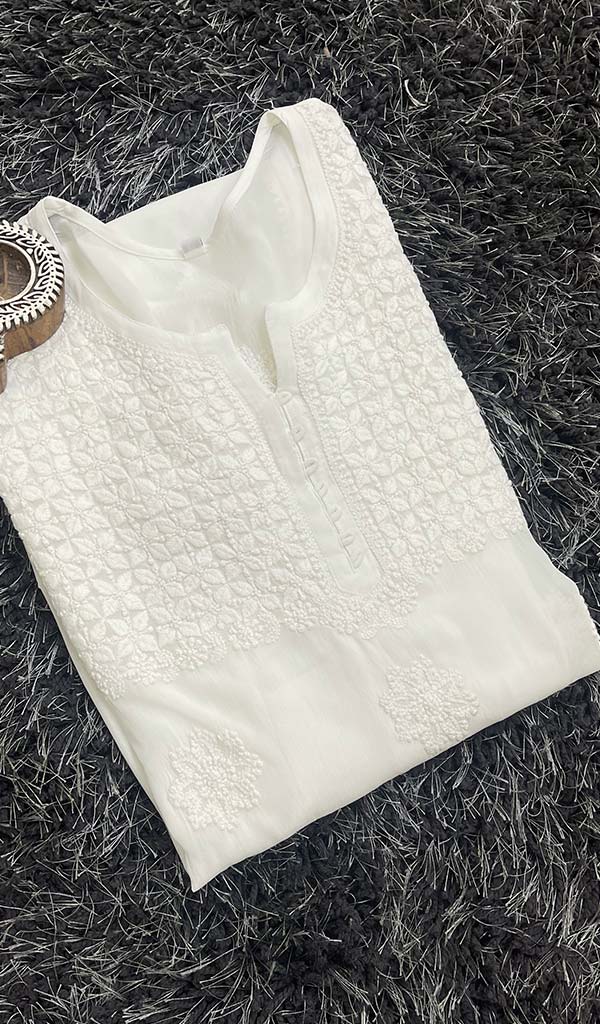 Lakhnavi 手工粘胶乔其纱 Chikankari Kurti - HONC0127170