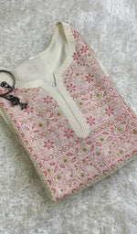 将图像加载到图库查看器中, 勒克瑙手工制作丝绸 Chikankari Kurti - HONC0130099