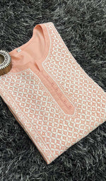 将图像加载到图库查看器中, Lucknowi 手工纯棉 Chikankari Kurti - HONC0133772