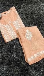 Load image into Gallery viewer, Women's Lakhnavi Handcrafted Modal Cotton Chikankari Kurta And Palazzo Set - HONC0132657