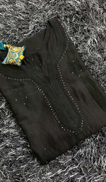 将图像加载到图库查看器中, 勒克瑙维手工制作 Chanderi 丝绸 Chikankari Kurti - HONC090055