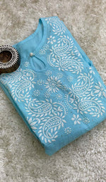 将图像加载到图库查看器中, Lakhnavi 手工制作 Mulmul 棉 Chikankari KurtI- HONC0136801