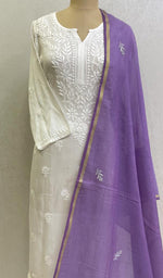 Load image into Gallery viewer, Women's Lakhnavi Handcrafted Chanderi Silk Chikankari Dupatta - Honc0108746