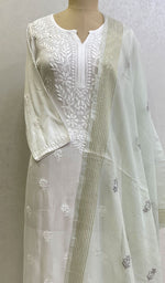 Load image into Gallery viewer, Women's Lakhnavi Handcrafted Chanderi Silk Chikankari Dupatta - Honc0108758
