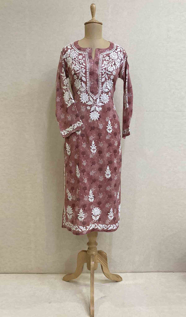 Maiwish Women's Lakhnavi Handcrafted Printed Cotton Chikankari Kurti - HONC028368