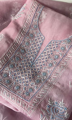 Load image into Gallery viewer, Women's Lakhnavi Handcrafted Pure Organza Chikankari Unstitched Kurta And Dupatta Set- HONC0307952