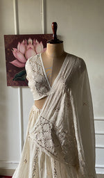 Load image into Gallery viewer, Women's Lakhnavi Handcrafted Bridal Tissue Chanderi Chikankari Lehenga Set - HONC0353218