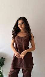 Load image into Gallery viewer, Amreena Women's Lakhnavi Handcrafted Chanderi Silk Chikankari Top And Pant Set - HONC0345001