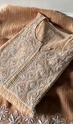 Load image into Gallery viewer, Izana Women's Lakhnavi Handcrafted Mul Chanderi Semi - stitched Chikankari Full Suit Material - HONC0333498