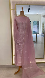 Load image into Gallery viewer, Asiyah Women's Lakhnavi Handcrafted Mul Chanderi Semi - Stitched Kurta And Dupatta Set - HONC0261775