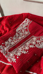Load image into Gallery viewer, Women's Lakhnavi Handcrafted Mul Chanderi Unstitched Chikankari Full Suit - HONC0362593