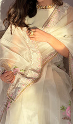 Load image into Gallery viewer, Zunaira Women's Lucknowi Handcrafted Pure Organza Silk Chikankari Saree - HONC0379177