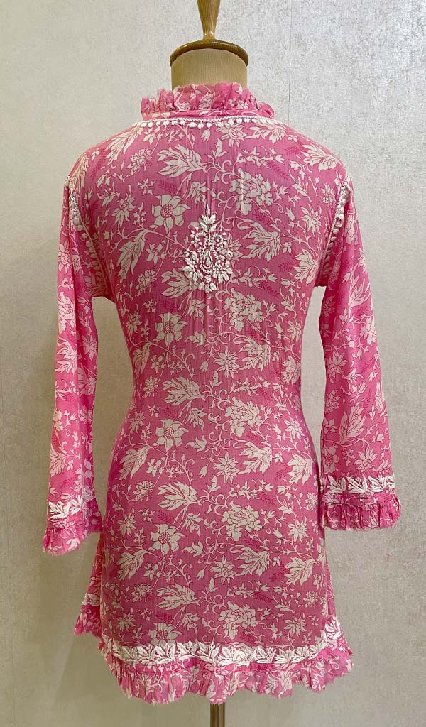 Lakhnavi 手工印花 Mulmul 棉质 Chikankari 上衣 - HONC079848