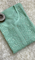 将图像加载到图库查看器中, Women's Lakhnavi Handcrafted Viscose Georgette Chikankari Kurti - HONC0174106