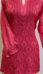 Load image into Gallery viewer, Women's Lakhnavi Handcrafted Silk Chikankari Top - HONC0176253