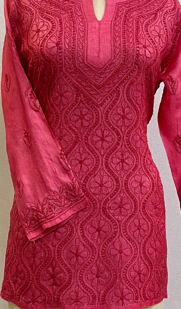 Women's Lakhnavi Handcrafted Silk Chikankari Top - HONC0176253