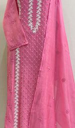 Load image into Gallery viewer, Saziya Women's Lakhnavi Handcrafted Mul Chanderi Semi - Stitched Kurta And Dupatta Set- HONC0218555