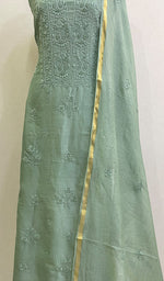 将图像加载到图库查看器中, Women's Lakhnavi Handcrafted Chanderi Silk Chikankari Full Suit Material - HONC0170806