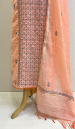 将图像加载到图库查看器中, Women's Lakhnavi Handcrafted Chanderi Silk Chikankari Full Suit Material - HONC0127259