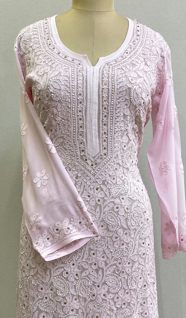 Women's Lakhnavi Handcrafted Viscose Georgette Chikankari Kurti- HONC0139792