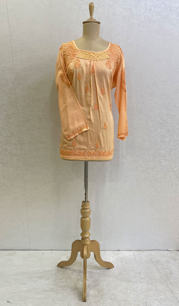 Lakhnavi 手工莫代尔棉 Chikankari 上衣 - HONC0084907